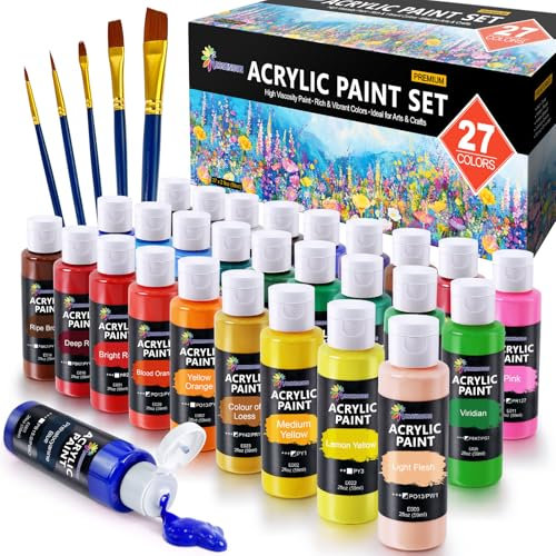 ESSENSON Acrylic Paint Set for Art, 27 Colours 2oz/59ml Bottles, Acrylic Paints Supplies for Artists, Beginners Adults on Canvas Rocks Wood Ceramic Fabric