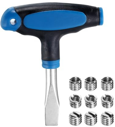 QUARKZMAN Destornillador de Cabeza Plana en T de 12 Mm con Mango en T Destornillador Ranurado con 9 Pcs de Tornillos de Cámara Intercambiables de 1/4 A 3/8, Azul