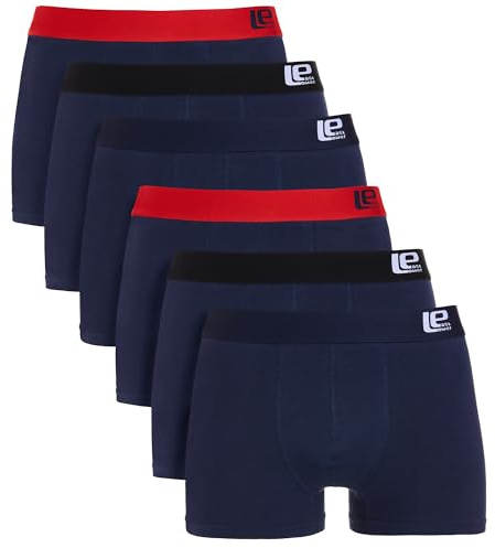 Lower East Boxer pour Homme, Bleu foncé avec Noir et Rouge (Lot de 6), M
