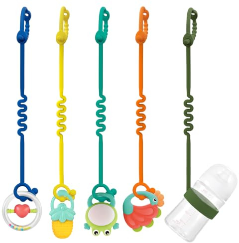 Silicone Toy Straps – Adjustable Pram Toy Strap and Cup Tether for Prams, Pushchairs, High Chairs, Car Seats (Multi Colors)