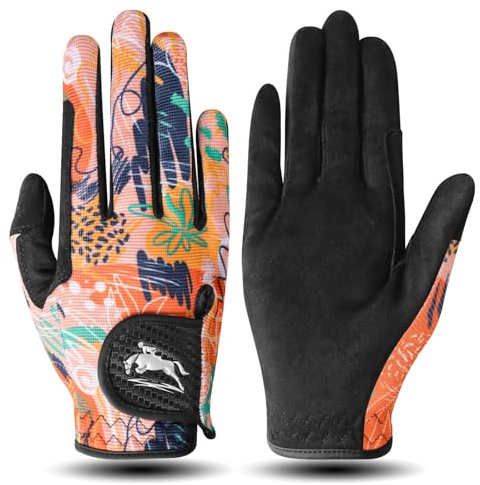 FINGER TEN Women's Horse Riding Gloves Stretchable Equestrian Gloves Horseback Youth Girls Anti Slip Breathable Lightweight Perfect for Biking Cycling Gardening Outdoor Fit All Seasons (Orange, S)