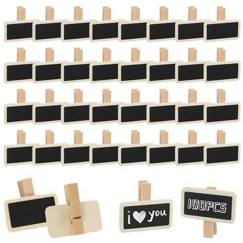 Mini pizarras para escribir, 100 unidades, pinzas de madera, minipizarras con clip, pinzas para pizarra, pinzas pequeñas para colgar fotos, notas, etiquetas de alimentos
