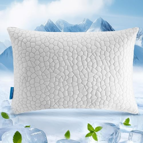 Cooling Pillow for Sleeping,Shredded Memory Foam Pillows Queen Size 1 Pack Bed Pillow for Side Back Stomach Sleepers, Adjustable Cool Pillows for Hot Sleepers with Removable Washable Cover