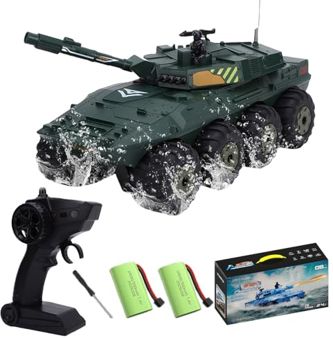 Hylukon 1:32 Scale RC Tank Toy, 2.4Ghz 8WD Amphibious All Terrain Remote Control Vehicle, 360° Rotating Crawler Car for Kids Adults, Climbing Water Land Toy (Green 2 Batteries)