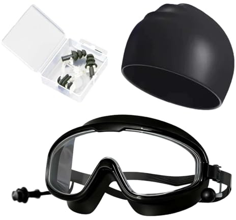 Rxdcob Swimming Goggles, Adjustable Swim Goggles & Swim Cap & Nose Clip, HD Lenses, Leak-proof, Fog-proof, For adults