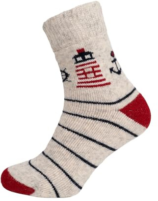 HomeOfSocks Wollsocken Herren 43-46 Maritim mit Anker – Extra komfortabler Bund Navy Rot Schurwolle