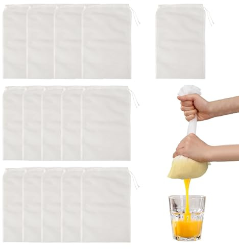 BigKego 15 sacchetti per latte di noci in nylon, 30 × 20 cm, riutilizzabili, lavabili, con coulisse, per formaggio, caffè, yogurt, succo di frutta, succo di verdura