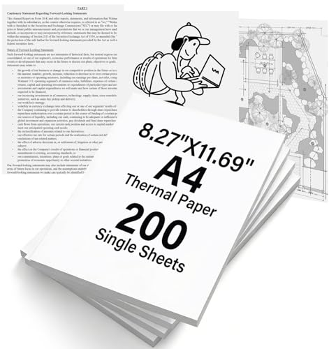 (200 Fogli) Carta Termica A4 per Stampante,Compatibile con la Maggior Parte delle Stampanti Termiche A4 (210x297mm),Senza BPA e Asciugatura Rapida,Carta Termica per Documenti,Foto,Etichette e Grafiche
