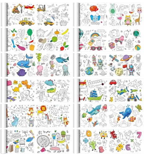 12 Pack Drawing Paper Roll for Kids, 30 cm × 1 m Children's Drawing Roll Coloring Paper Roll with 12 Styles, DIY Coloring Paper Roll Painting Color Filling Paper for Kids Toddlers Girls Boys Drawing