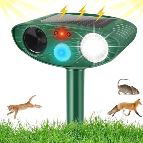 Cat Deterrent for Garden, Ultrasonic Waterproof with LED Flash and PIR Motion Sensor, Cats Repel, Garden, Animal Repellent, Effective Against Cats, Dogs, Birds, Foxes, Rats, Martens