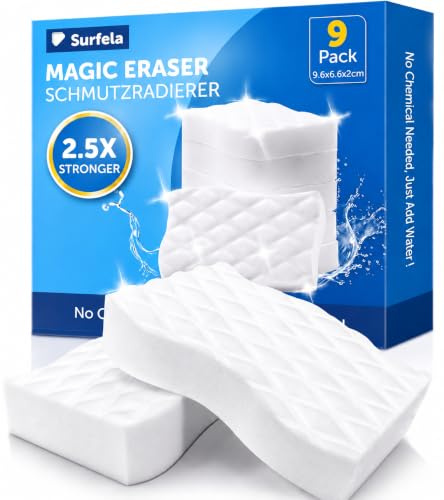 Surfela Paquete de 9 esponjas mágicas de goma de borrar para paredes, 9,6 x 6,6 x 2 cm, esponjas mágicas blancas para limpieza con 2,5 veces más fuerte, esponja de melamina para todas las superficies