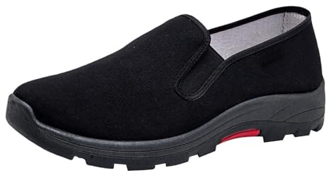 Fritidsskor herr platta, tygskor herr svarta segelskor utan snörning casual utomhusskor lätta arbetsskor kanvas skor enfärgade slip-on promenadskor
