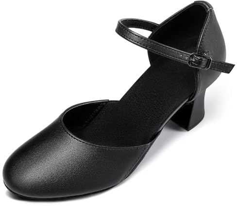 Asyusyu Character Shoes 2 inch Heel Ankle Strap Character Dance Shoes for Women-Black, 5.5 UK
