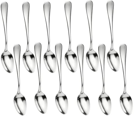 12 st espressoskedar i rostfritt stål, 11,5 cm, liten dessertsked, kaffeskedar för kaffe, te, motståndskraftiga efterrätter (silver)