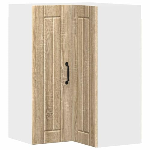 HETFTJN Lucca - Armadio angolare da parete in rovere Sonoma, 57 x 57 x 80 cm, mobile da cucina sospeso in legno, moderno armadio angolare con 2 ante e 2 ripiani per maggiore spazio in cucina