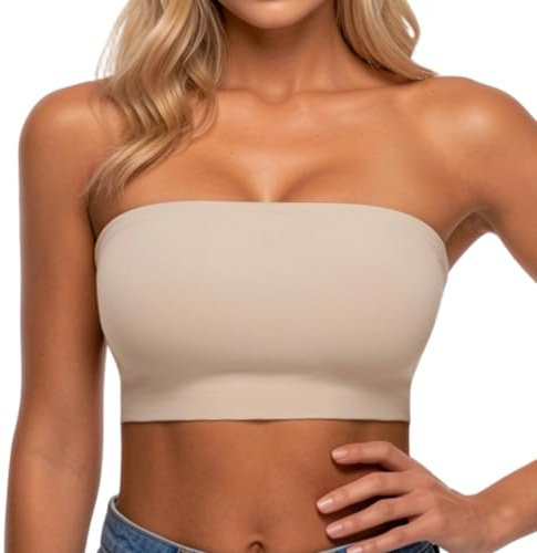 KUOIASY Strapless Bras for Women, Seamless Wireless Bandeau Top Stretch Strapless Bra Non-Slip Comfort Bras for Women Sports Yoga Daily