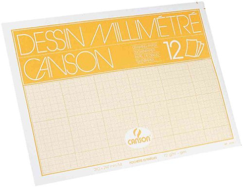 CANSON - Pochette 12 feuilles de papier millimétré bleu - A4 - 90g/m²