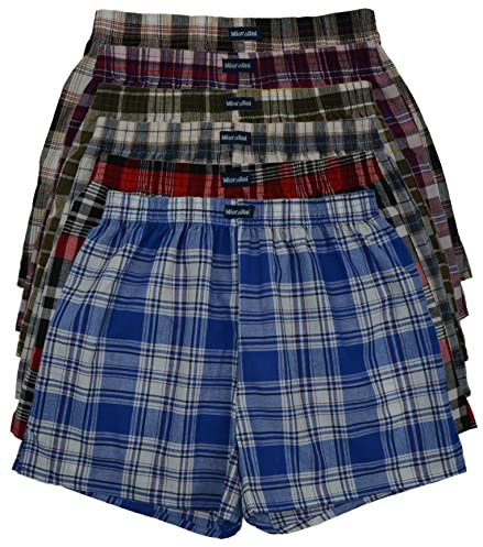 MioRalini Vävda boxershorts, 100 % bomull, lösa vävda boxershorts i amerikansk stil, rutiga i många mönster, boxershorts för män, pojkar, vävda boxers, 6 eller 4 stycken, storlekar: S, M, L, XL, 2XL,