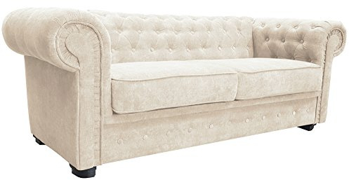 Chesterfield Style Sofa bed Venus 3 Seater 2 Seater Fabric Cream Settee (2seater, Cream)