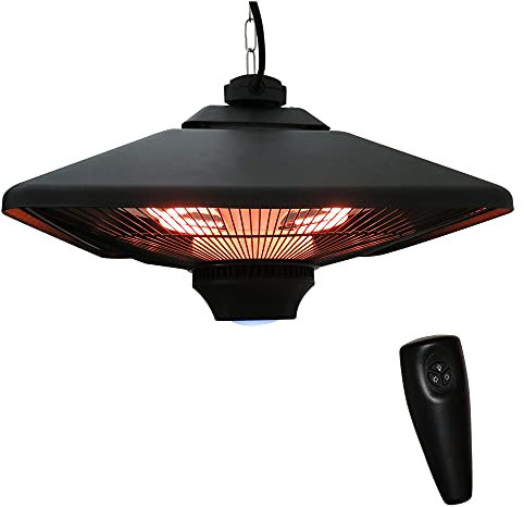 Outsunny Hanging Electric Patio Heater 2 Power Settings Waterproof Black