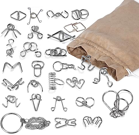 Joyeee 28 Stück Metall Gehirn Teaser ist 3D Knobelspiele Geduldspiele Denkspiel#3- das entwirren Rätsel und Test IQ für Kinder und Erwachsene