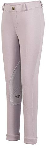 TuffRider Children's Starter Lowrise Pull-On Jods | Children UltraGripp Knee Patch Horse Riding Pants | Children's Equestrian Schooling Tights (US - 10 / UK - 14, Lilac Grey)