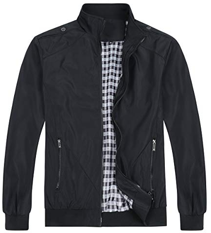 Allthemen Herren Jacke mit Stehkragen Übergangsjacke Herbst Freizeit Sportjacke Bomberjacke #7533 Schwarz XXL