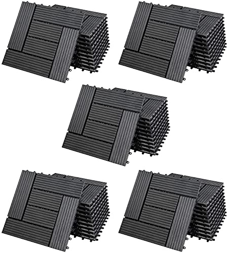 Casaria® 55x Dalles WPC clipsables 30x30cm Dalle terrasse extérieur antidérapant Sol Jardin caillebotis résistant UV intempéries Imitation Bois Composite Balcon mosaïque Anthracite