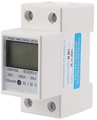 Lwuey Compteur D'énergie Monophasé de Rétroéclairage LCD, Wattmètre électrique Consommation Modulaire Digital sur Rail Protection Contre Surcharges Remise Partielle Sortie Impulsion 5(80) A 220V 50Hz