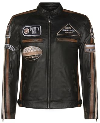 Herr äkta racing svart nappa läder motorcykel jacka .., Svart 2, L