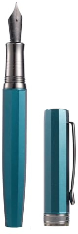 HONG DIAN N11 Füllfederhalter, titanbeschichtet, schwarz, extra feine weiche Feder, Pfauenblau & achteckiges geometrisches Design mit Metalletui-Set