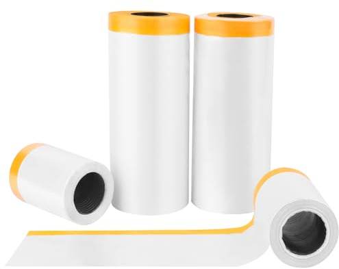 MXTIMWAN 4 Rollen Abdeckfolie Klebeband mit Folie, Abdeckfolie mit Klebeband (55cm + 55cm + 240cm + 280cm), Länge 20m, Selbstklebende Malerfolie mit Klebeband für Schutz von Möbeln und Boden