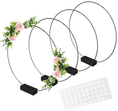 TAIHOBO Cercle Metal 30cm, 4 Pièces Anneaux en Métal, Cercle Attrape Reve DIY, Anneau Décoratifs en Macramé avec 4 Bases en Bois, Cerceau Floral en Métal pour Faire des Couronnes de Mariage et de Noël