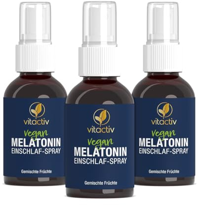 VITACTIV Melatonin Einschlafspray - Gemischte Früchte - 1155 Tage Vorrat, Hochdosiert - Melatonin Spray plus Passionsblumen Extrakt, Vitamine B1 und B6 - Zuckerfrei & Vegan - 150ml Sofort-Spray