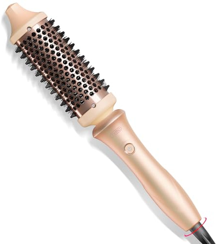 TYMO Thermal Brush Curling Brush - STYLUX 1.7 Inch Blowout Volumizer with Flexi-Fit for Hair Straightening, Heated Round Styler Tool, Hair Straightener and Curler 2 in 1, Dual Voltage, Pink
