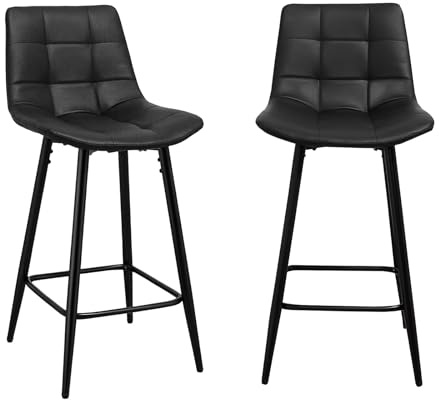 Panana Set of 2 Kitchen Stools Diner Breakfast Chair Fixed Height Metal Legs Barstools Padded Seat Bar Stools (Black)