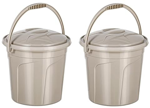 Best House | Plastic Bucket with Lid | 10 Litres | Cream | 2 Pcs | Carry Handle | Multipurpose Storage for Water Kitchen Garden Cleaning Water Animal Bird Feed - (Pack of 2)