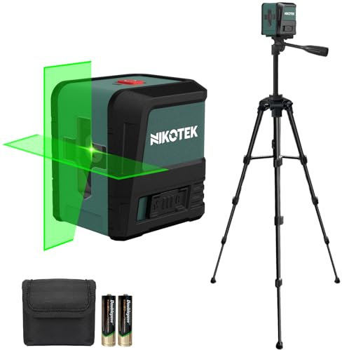 Nikotek Livella Laser con Potenziato Treppiede,Livellatore Laser Verde Autolivellante,Linea Orizzontale e Verticale, Livello laser IP54,Impermeabile e Antipolvere,Batteria per il Trasporto Inclusa