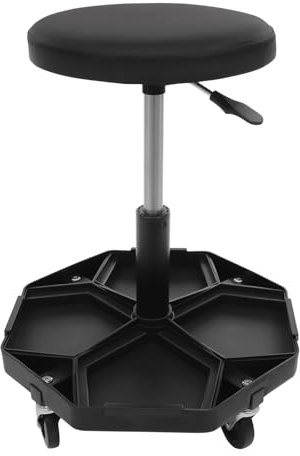 DeeDuud Tabouret d'atelier réglable - Siège d'atelier télescopique - Hauteur réglable de 45 à 61 cm - Charge maximale : 150 kg - Tabouret à roulettes pour atelier (noir)