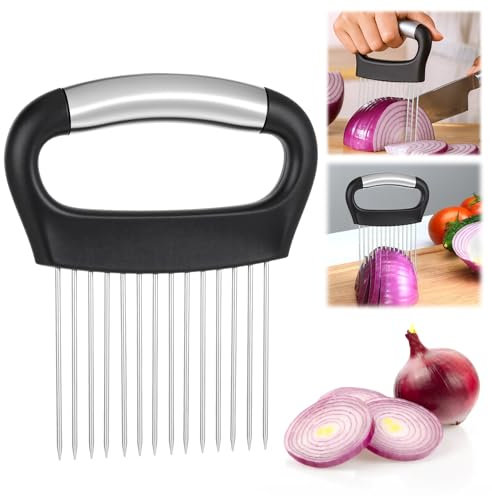 Onion Holder for Slicing Onion Cutter Vegetable Chopper Stainless Steel Tomato Slicer Vegetable Cutter Food Slicer Assistant Tool onions-slicer for Kitchen Food Potato Avocados Eggs Fruit Lemon(Large)