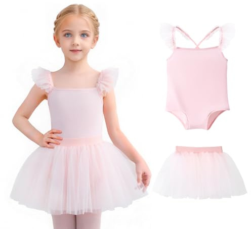 Tutu.kk Girls Ballet Leotards with Removable Tutu Skirt Toddler Leotard Sleeveless Crisscross Backs Dance Dress Outfit Combo Pink 2-3T