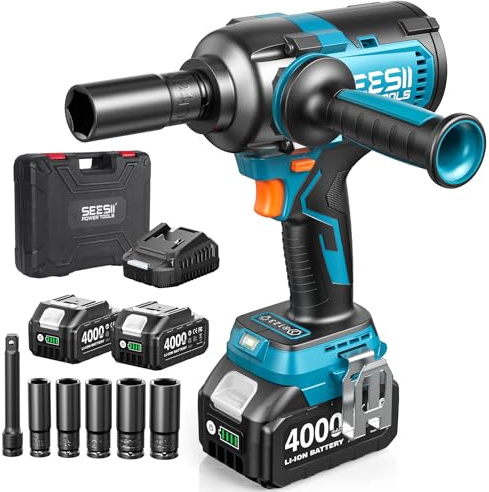 SEESII [Aggiornato 2025] Avvitatore a Impulsi 1/2 1200N·m (885Ft-lbs), 21V Alta Potenza Avvitatore a Batteria con Manico Rimovibile, 2× Batterie 4,0Ah – Ideale per Auto, Pickup e Tosaerba