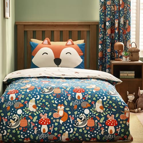 Catherine Lansfield Fox and Woodland Friends - Set copripiumino singolo reversibile con federa, colore: verde