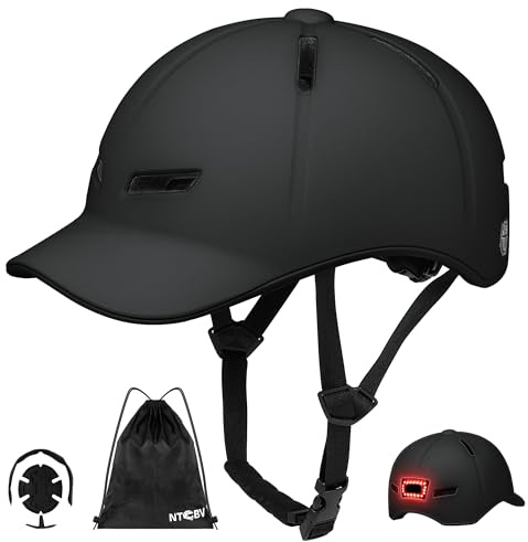 NTGBV Bike Helmet Adult Men/Women-USB Rechargeable RearLight CPSC/ASTM Cert 2Removable Liners Adjustable Lightweight Baseball Cap Style for Youth Road&Commute Biking Skating Scooter Matte Black L