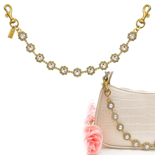 Nalefow Vintage Gold Bag Charms Purse Extender Chain Floral Cute Wallet Keychain Accessories for Women's Handbags Bags &Jeans (Gold Pink Crystal)