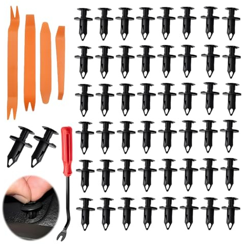 50 PCS Rivet Clips Plastique Voiture, Ensemble de Clips Fixation 6 Types Différents Pinces avec Outil Démontage Rivet Fixation Universel Auto pour Garniture Portière Pare-chocs Panneau Garde-boue