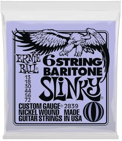 Ernie Ball 6-String Baritone Slinky Nickel Wound Electric Guitar Strings, 13-72 Gauge (P02839)