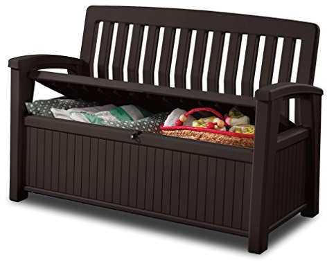 Keter Patio Bench Sitztruhe, 277 L, espressobraun, 63.5 x 132.69 x 89.5 cm