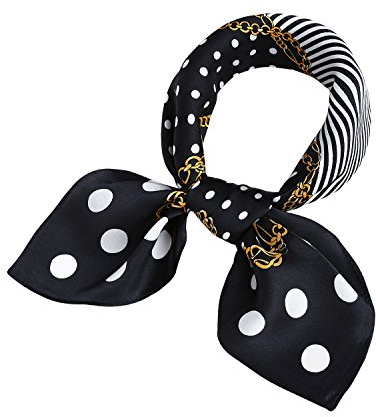 LSHARON SILK 100% Mulberry Silk Scarf Lightweight Neck Scarf - 53x53cm - Digital Printed Small Square Wraps Pure Silk Scarves Natural Silk Neckerchief Headscarf Gift for Women Men (Black)