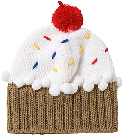 XINQIAO Unisex Kids Cupcake Beanie Cartoon Knitting Hat for 3-8 Years Boys Girls (White)